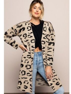 C+D+M  Animal Leopard Print Open-Front Cardigan Sweater